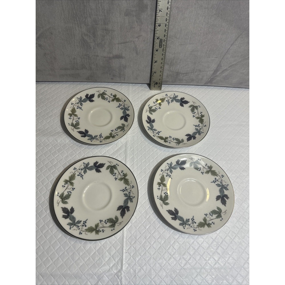 Vintage Royal Doulton "Burgundy" China Coffee Saucers Leaves Vines England Set 4